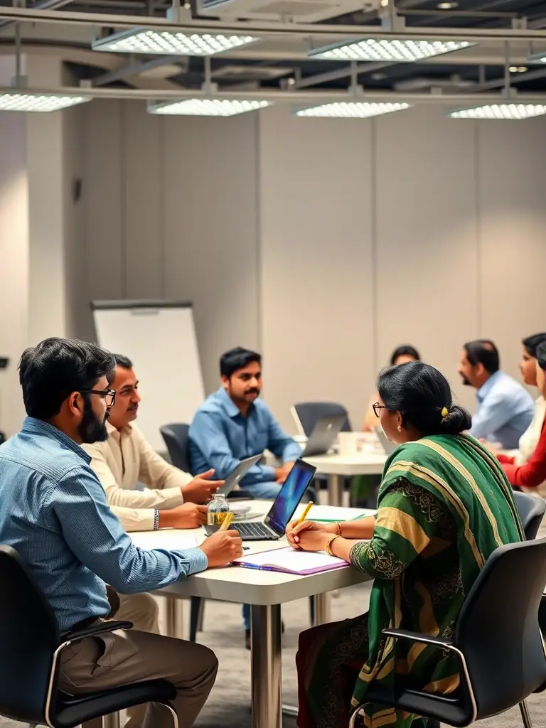 A photo of attendees actively participating in a hands-on workshop session, learning new skills and techniques related to corporate innovation.