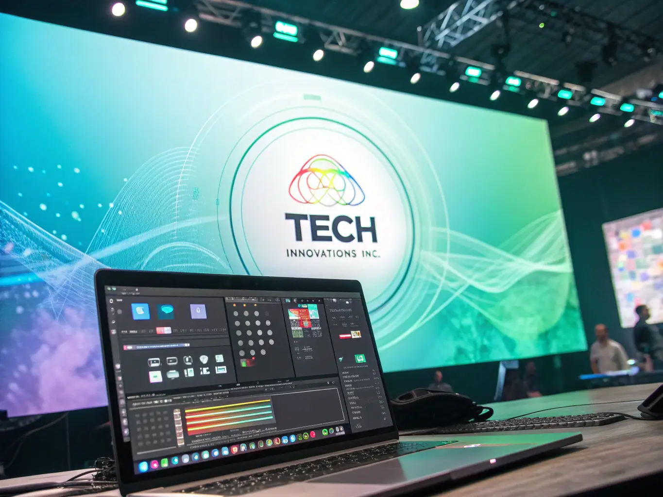 Logo of a fictional company 'InnovateTech', a leading technology solutions provider, displayed in a conference sponsor section.